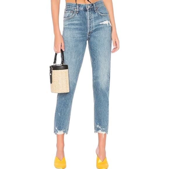 Agolde Jamie High Rise Classic Jeans Grade Wash 25 Distressed Denim Ankle - Picture 9 of 9